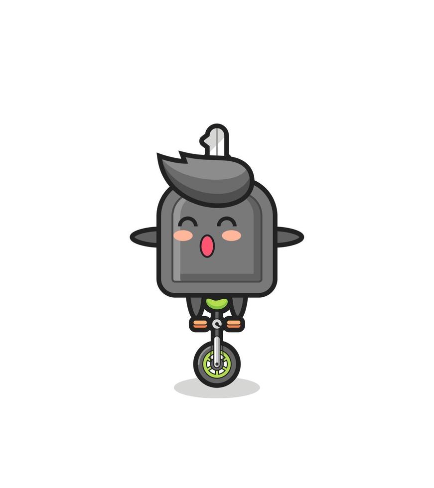 The cute car key character is riding a circus bike vector