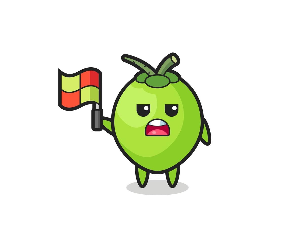 coconut character as line judge putting the flag up vector