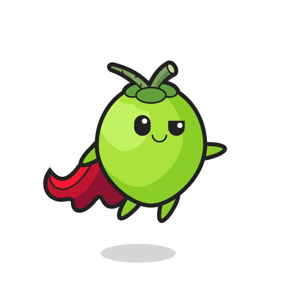 cute coconut superhero character is flying vector