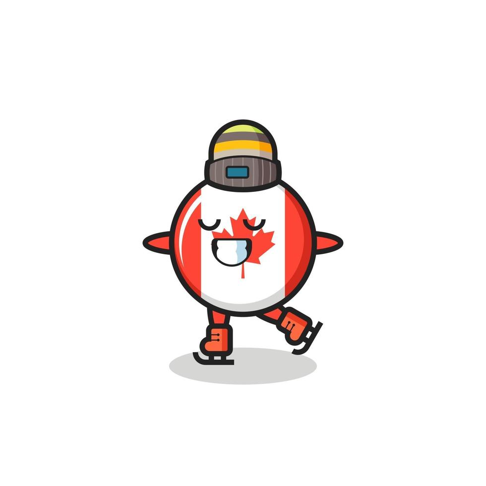 canada flag badge cartoon as an ice skating player doing perform vector