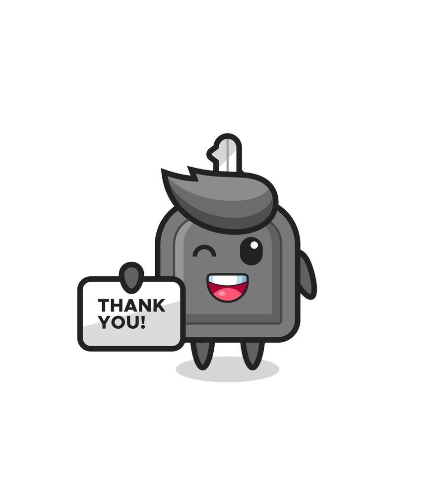 the mascot of the car key holding a banner that says thank you vector