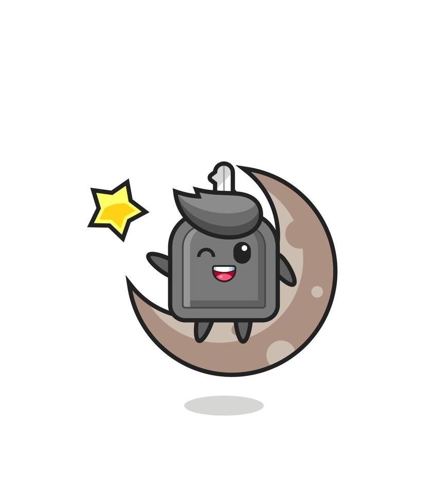 illustration of car key cartoon sitting on the half moon vector