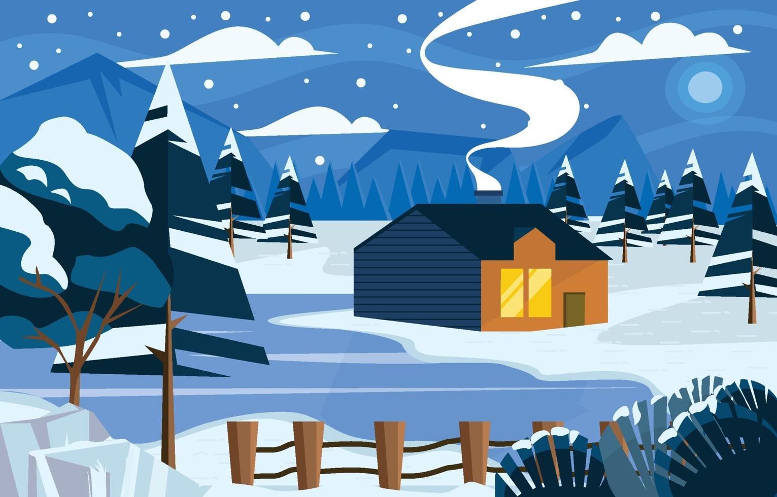 House in Snowy Mountain by the River Concept vector