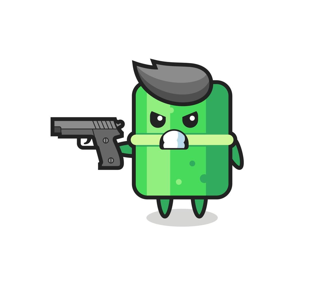 the cute bamboo character shoot with a gun vector