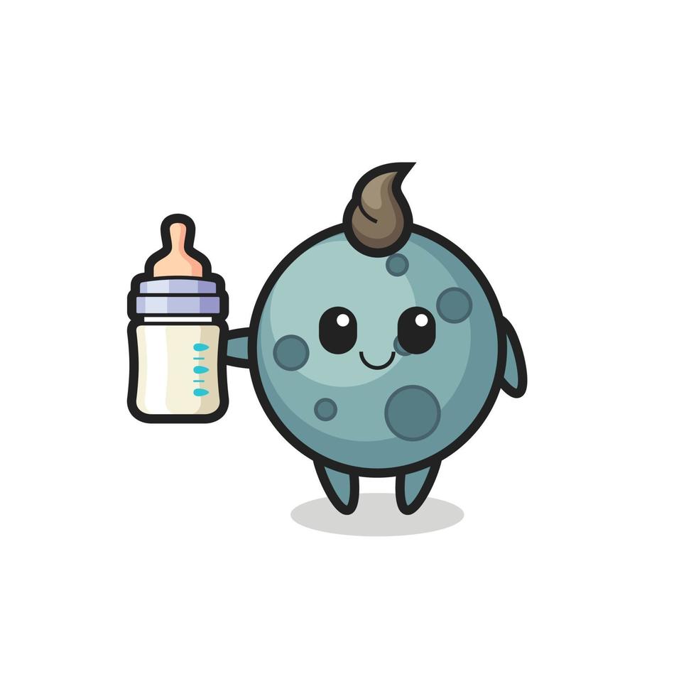 personaje de dibujos animados de asteroide bebé con botella de leche vector
