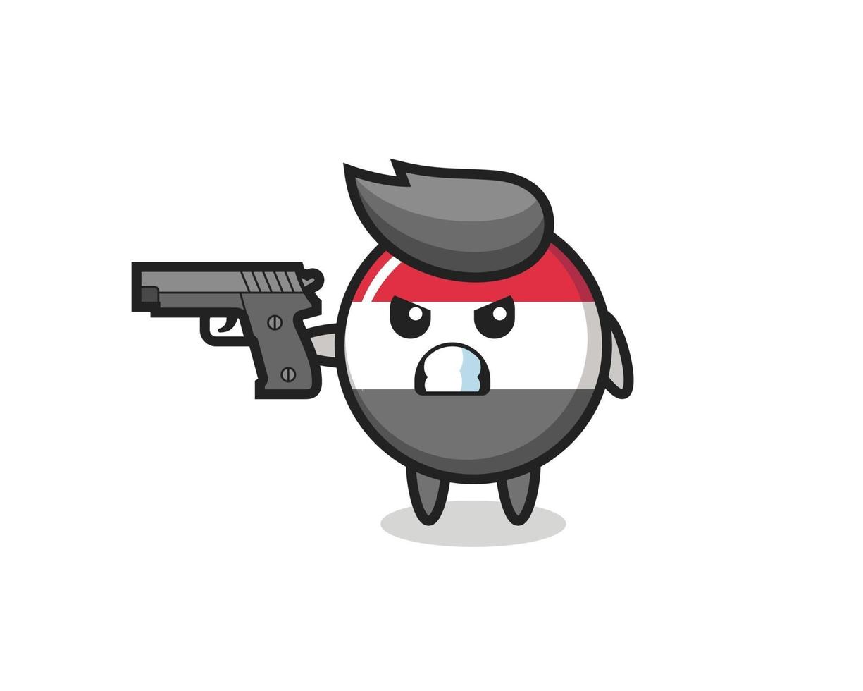 the cute yemen flag badge character shoot with a gun vector