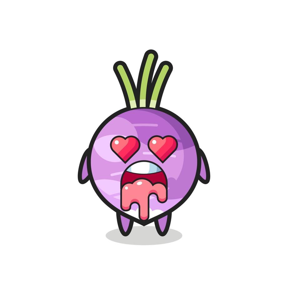 the falling in love expression of a cute turnip with heart shaped eyes vector