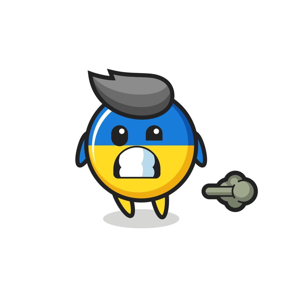 the illustration of the ukraine flag badge cartoon doing fart vector