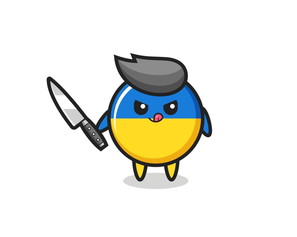 cute ukraine flag badge mascot as a psychopath holding a knife vector