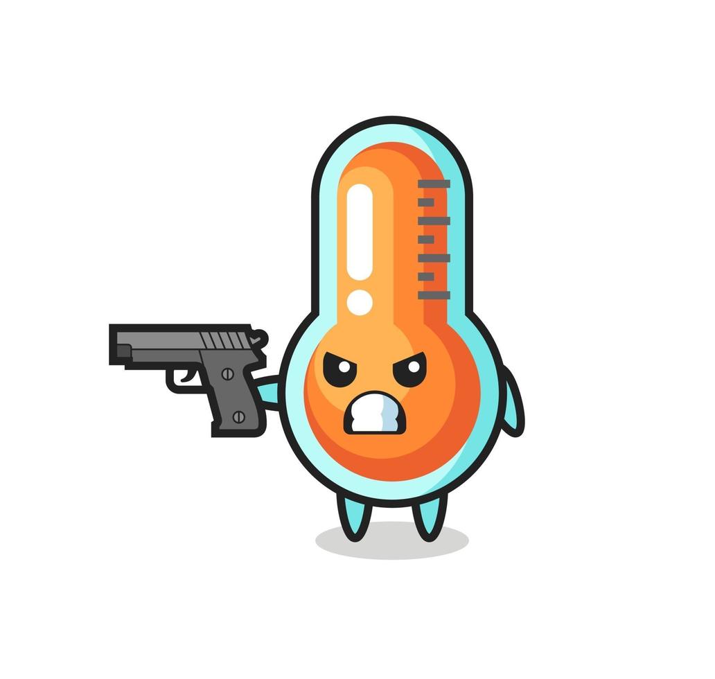 the cute thermometer character shoot with a gun vector