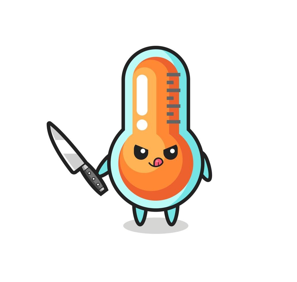 cute thermometer mascot as a psychopath holding a knife vector