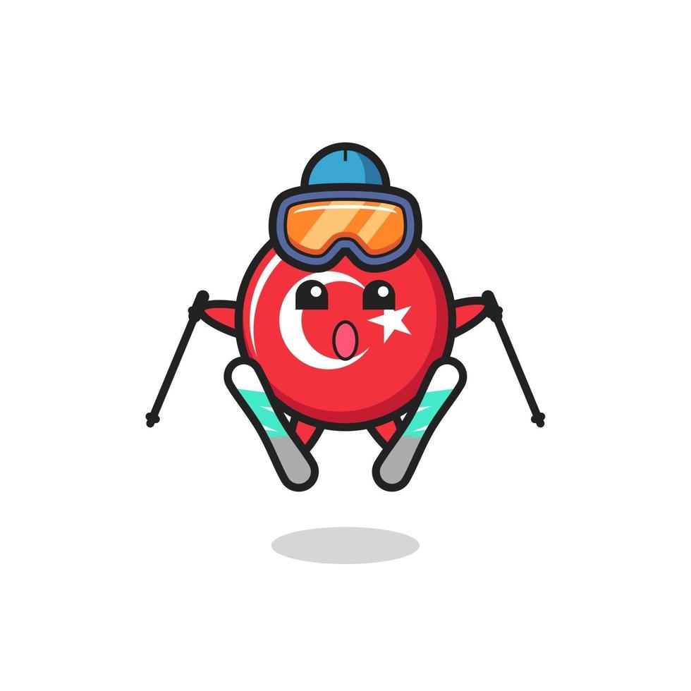 turkey flag badge mascot character as a ski player vector