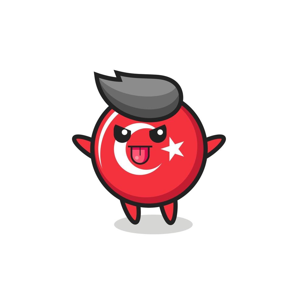 naughty turkey flag badge character in mocking pose vector