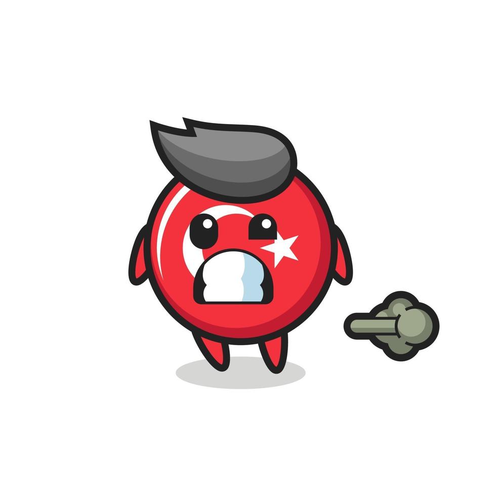 the illustration of the turkey flag badge cartoon doing fart vector