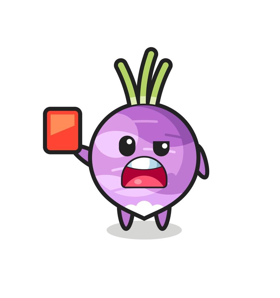turnip cute mascot as referee giving a red card vector