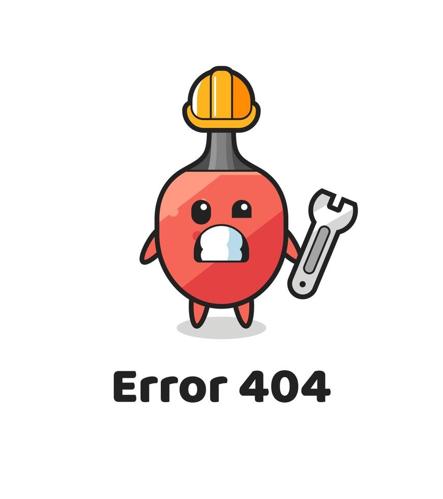 error 404 con la linda mascota de la raqueta de tenis de mesa vector