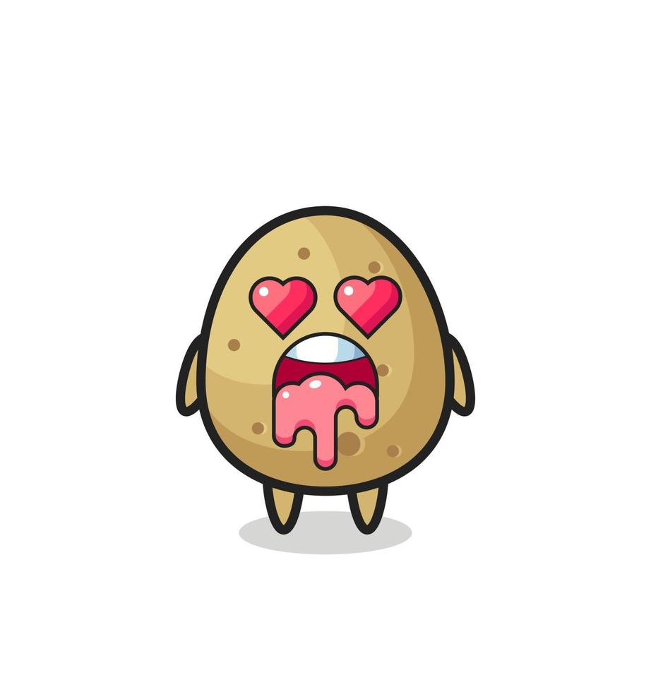 the falling in love expression of a cute potato with heart shaped eyes vector