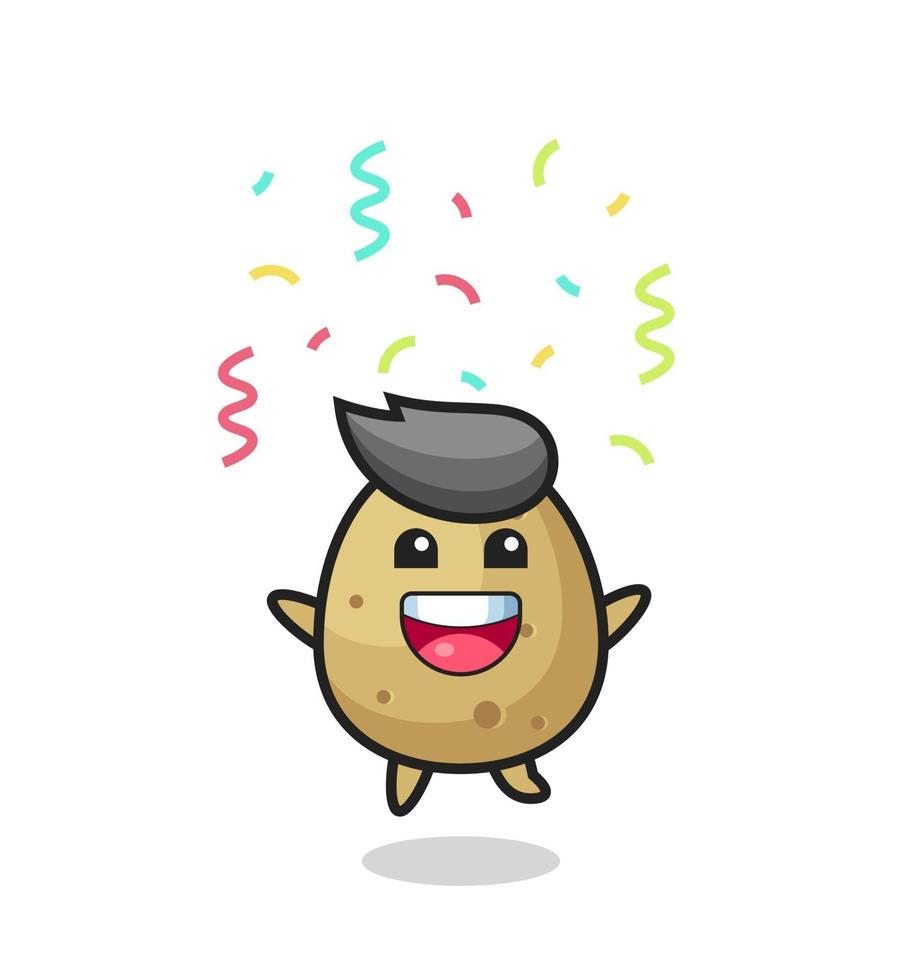 happy potato mascot jumping for congratulation with colour confetti vector