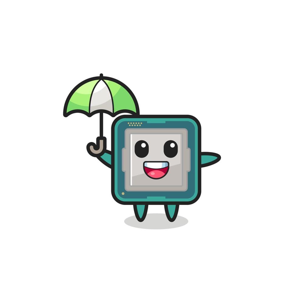 cute processor illustration holding an umbrella vector