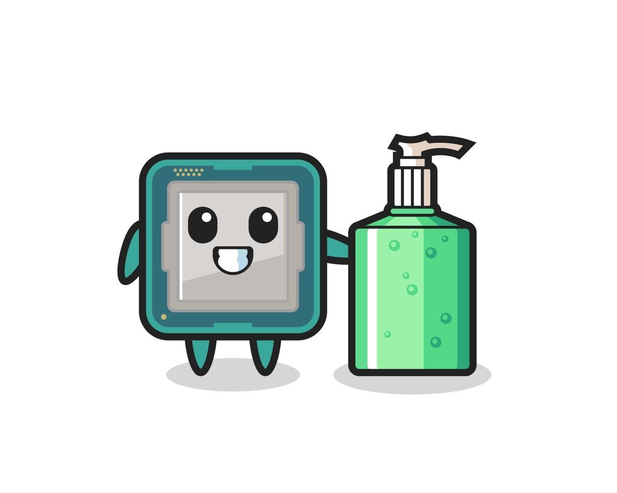 cute processor cartoon with hand sanitizer vector