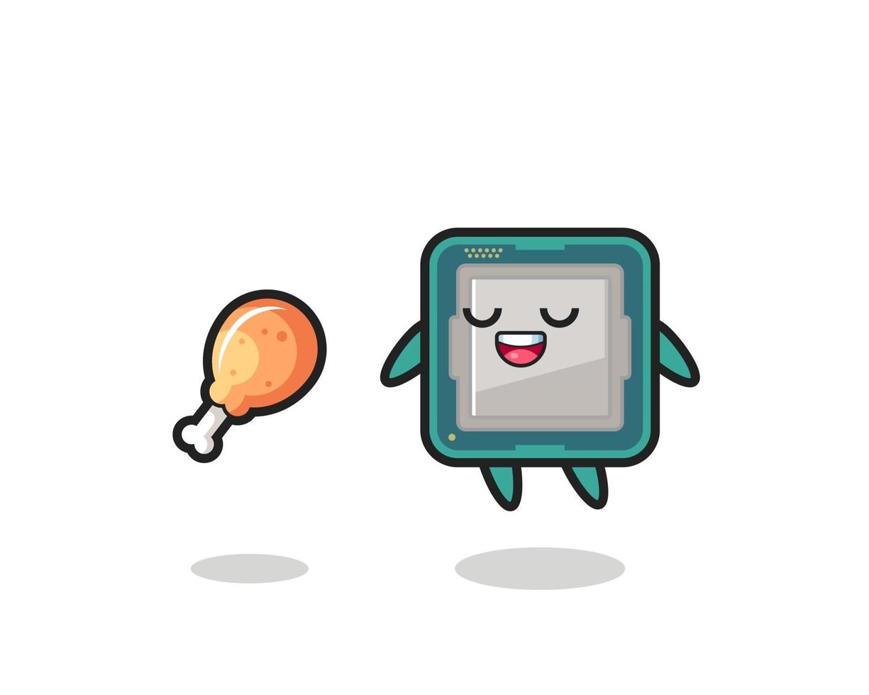cute processor floating and tempted because of fried chicken vector