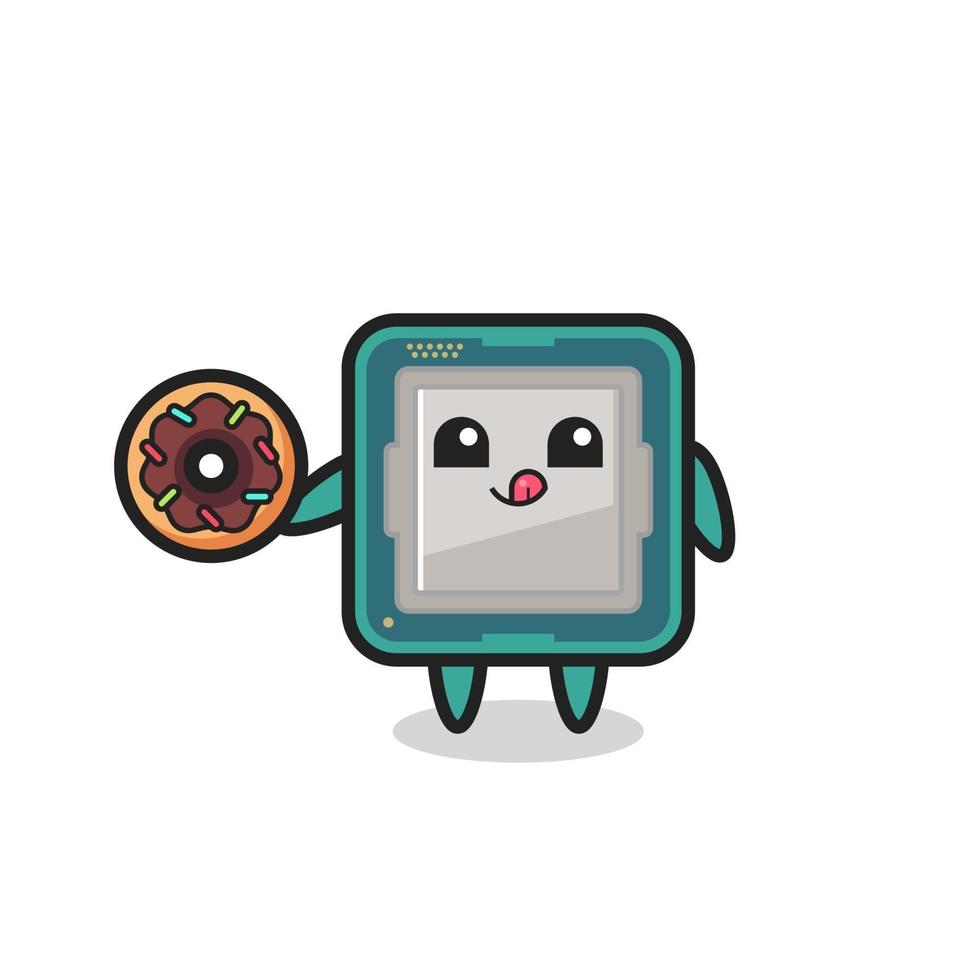 illustration of an processor character eating a doughnut vector