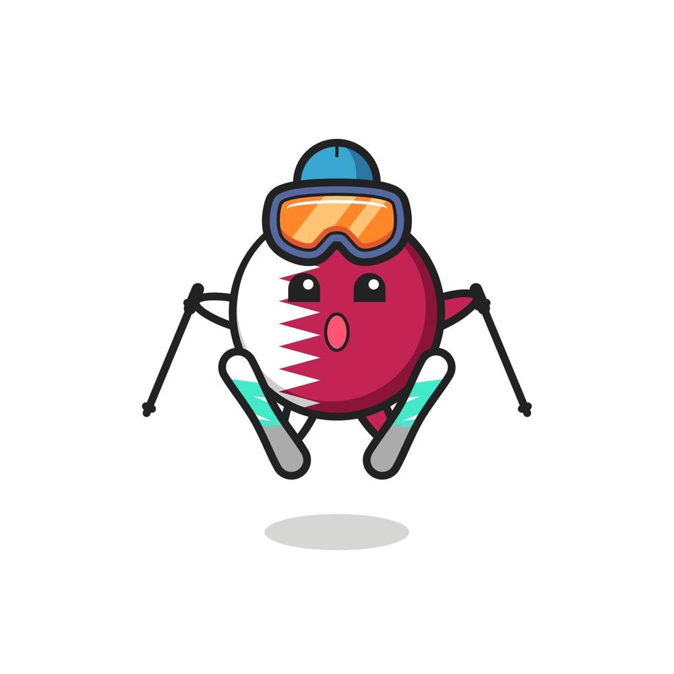 qatar flag badge mascot character as a ski player vector