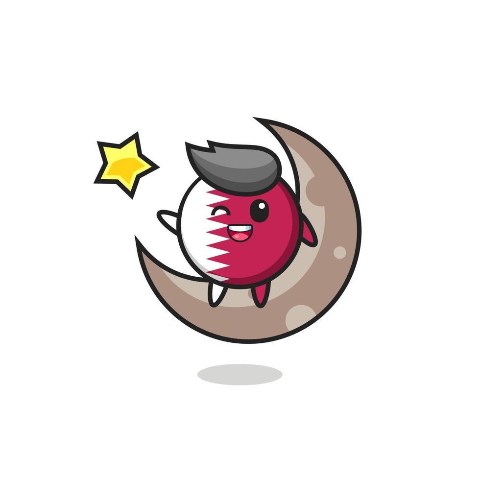 Illustration Of Qatar Flag Badge Cartoon Sitting On The Half Moon Vector Art At Vecteezy