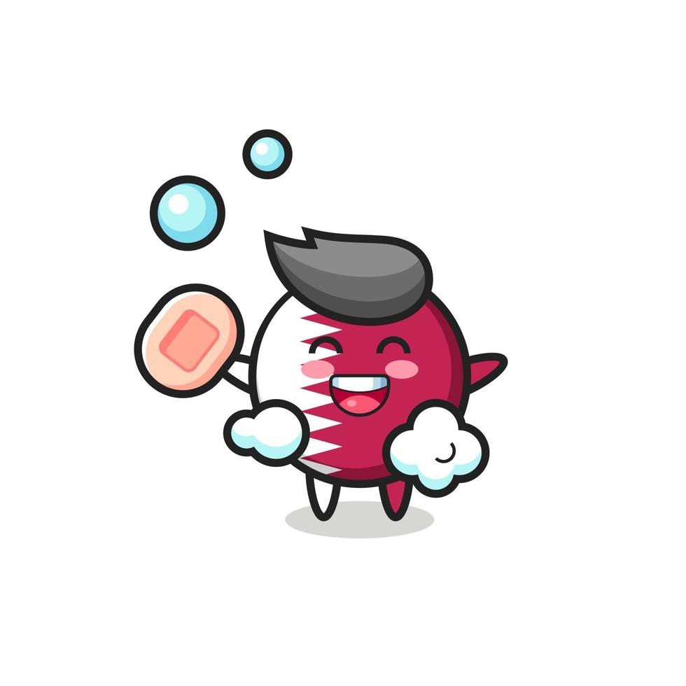 qatar flag badge character is bathing while holding soap vector