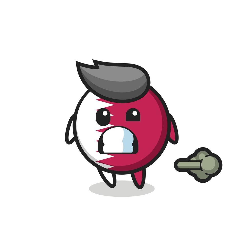 the illustration of the qatar flag badge cartoon doing fart vector