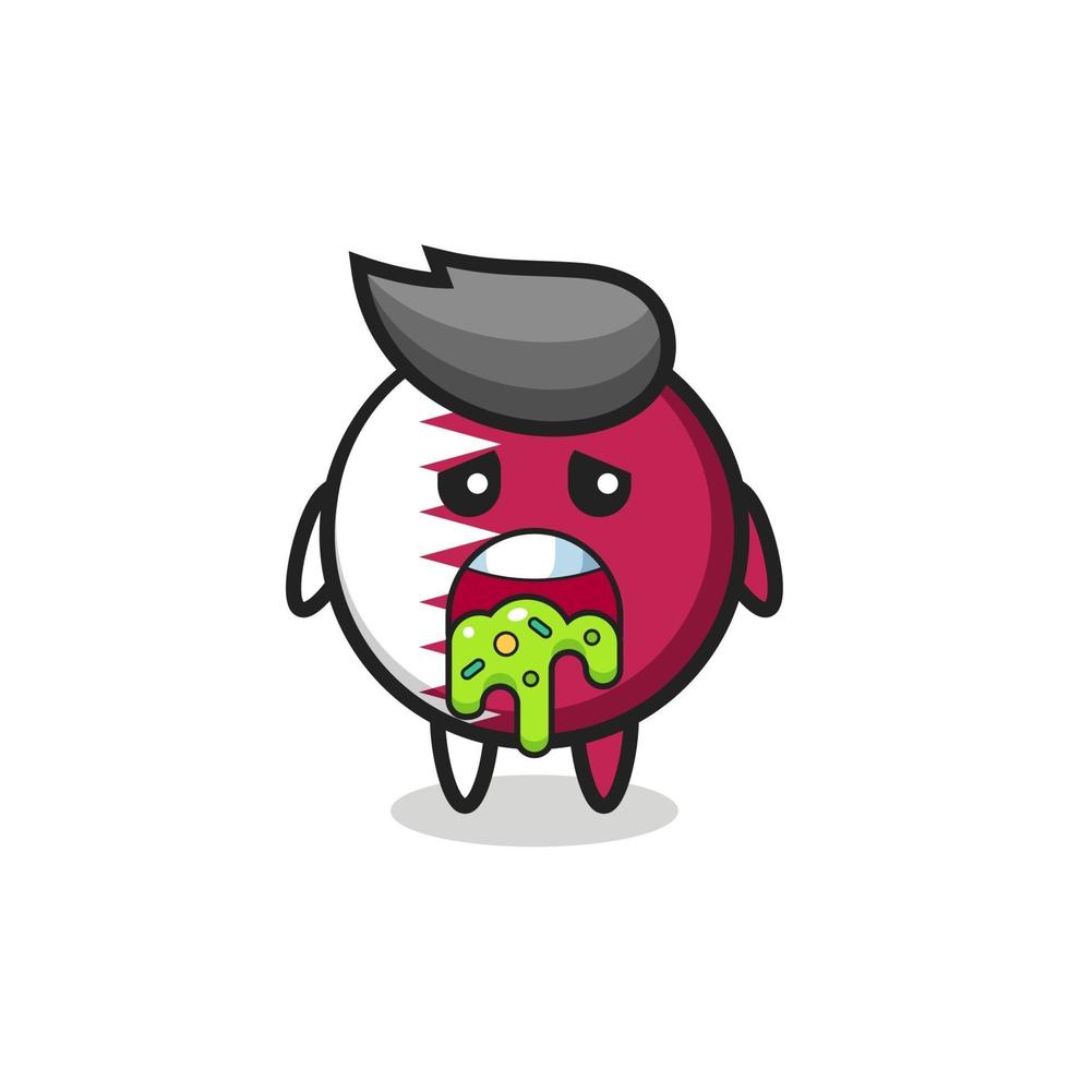 the cute qatar flag badge character with puke vector