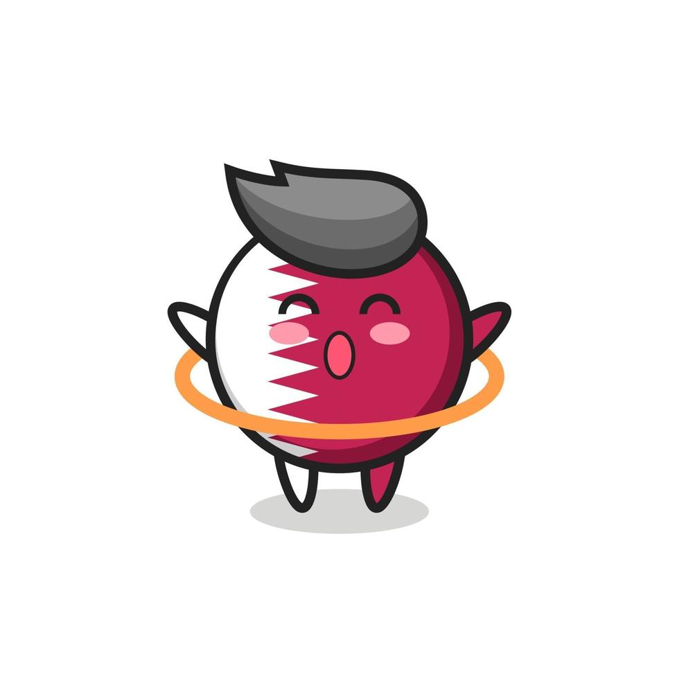 cute qatar flag badge cartoon is playing hula hoop vector