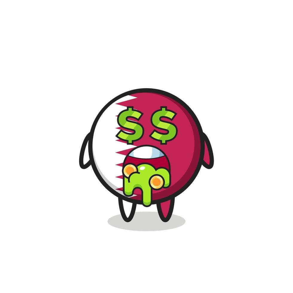 qatar flag badge character with an expression of crazy about money vector
