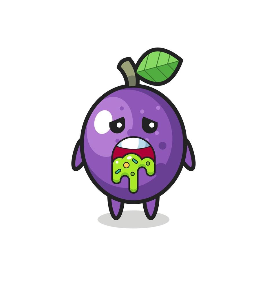 the cute passion fruit character with puke vector