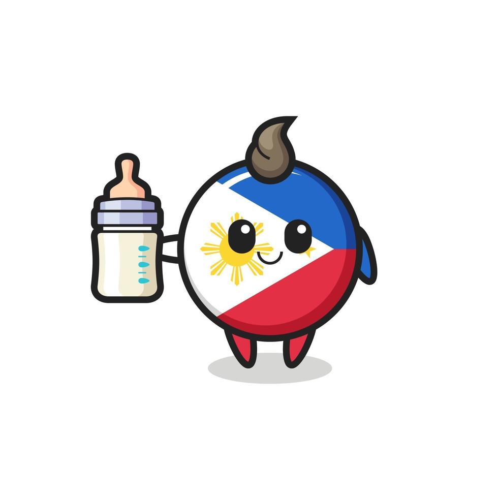 baby philippines flag badge cartoon character with milk bottle vector