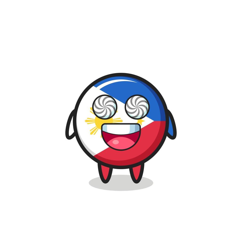 cute philippines flag badge character with hypnotized eyes vector