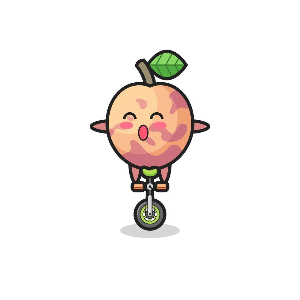 The cute pluot fruit character is riding a circus bike vector