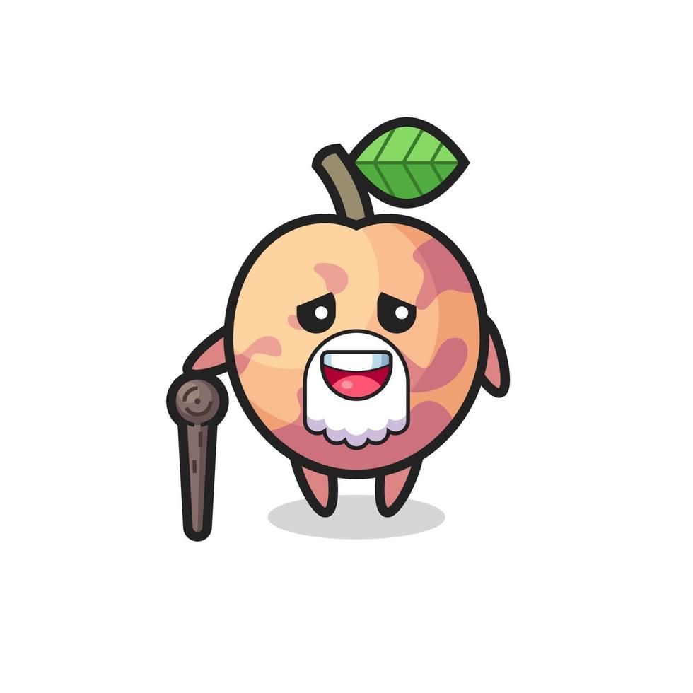 cute pluot fruit grandpa is holding a stick vector