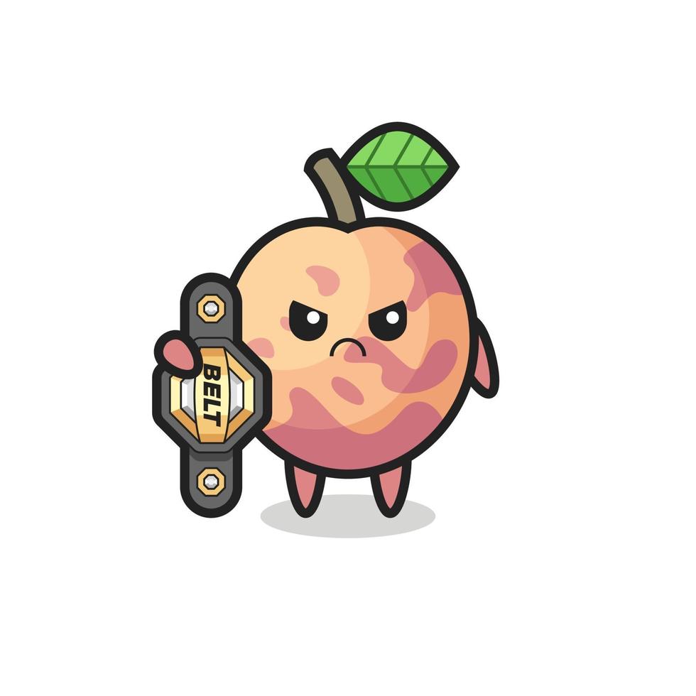 personaje de mascota de fruta pluot como luchador de mma con el cinturón de campeón vector