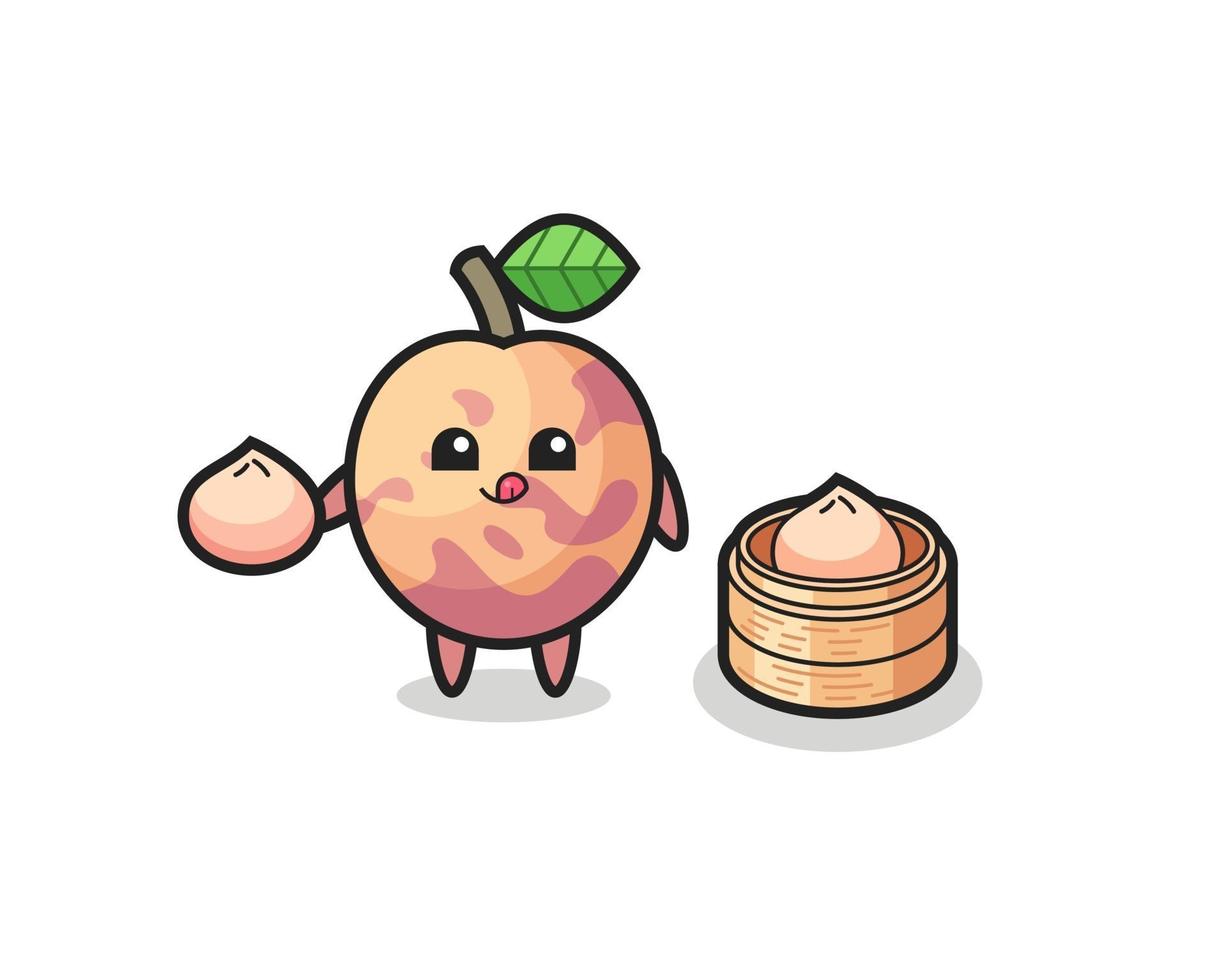 cute pluot fruit character eating steamed buns vector