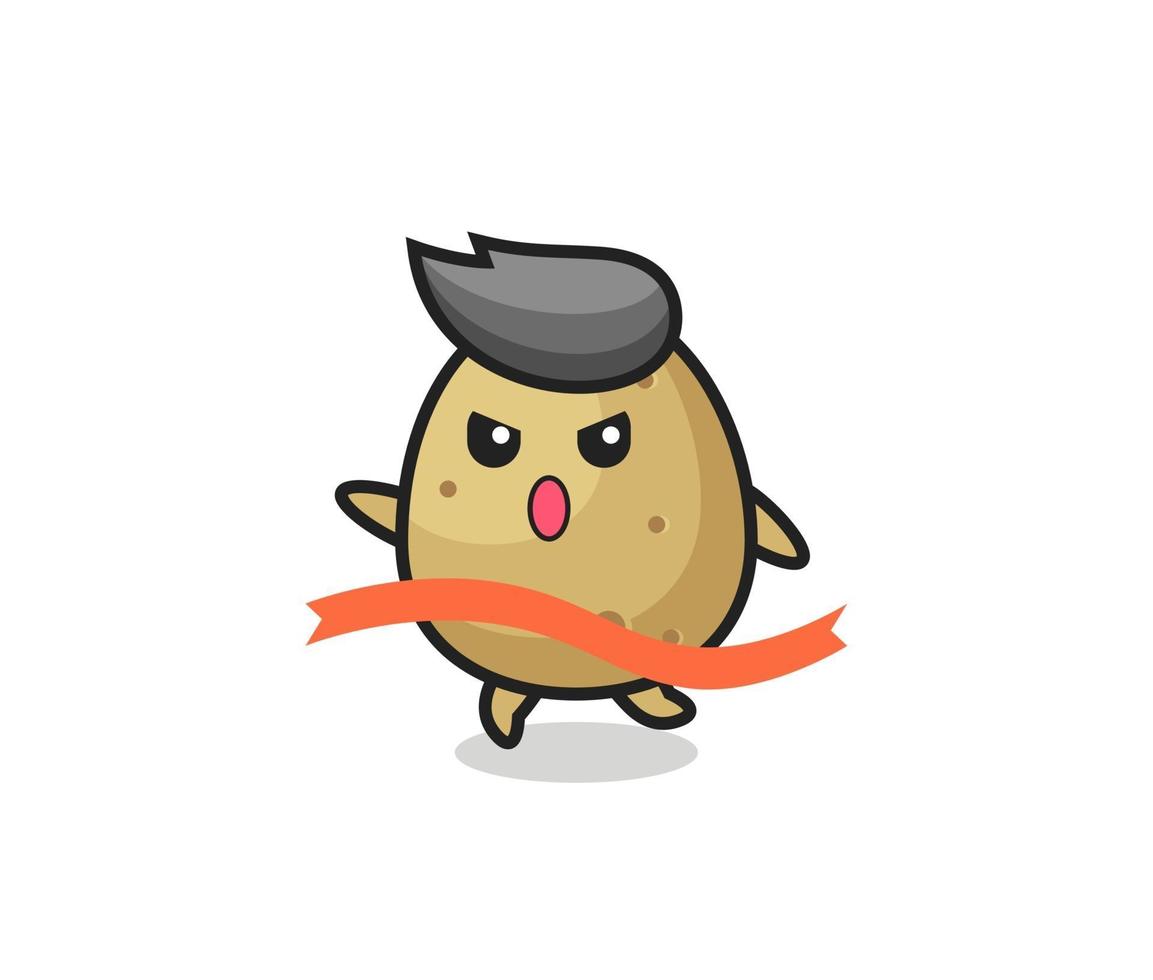 cute potato illustration is reaching the finish vector