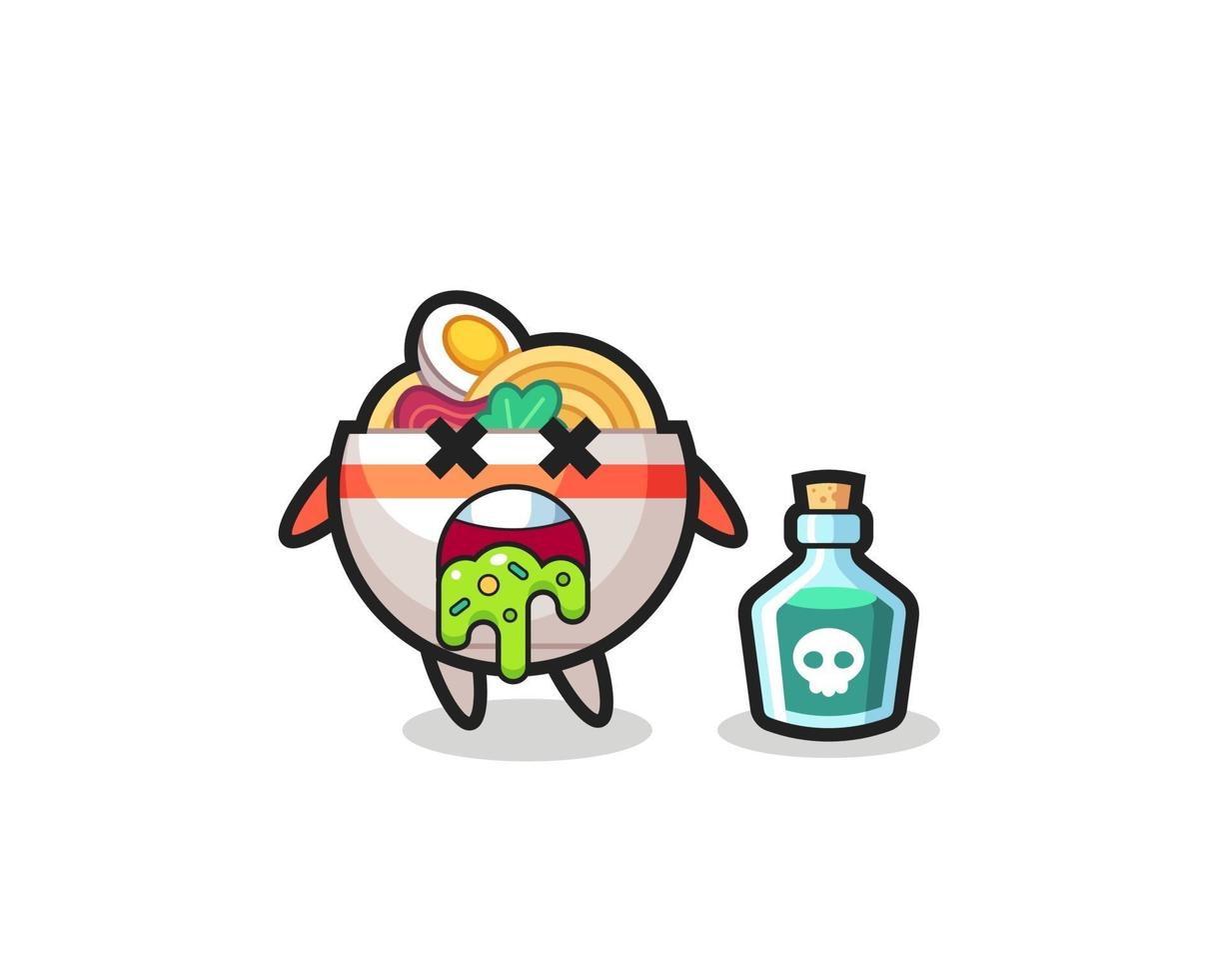 illustration of a noodle bowl character vomiting due to poisoning vector