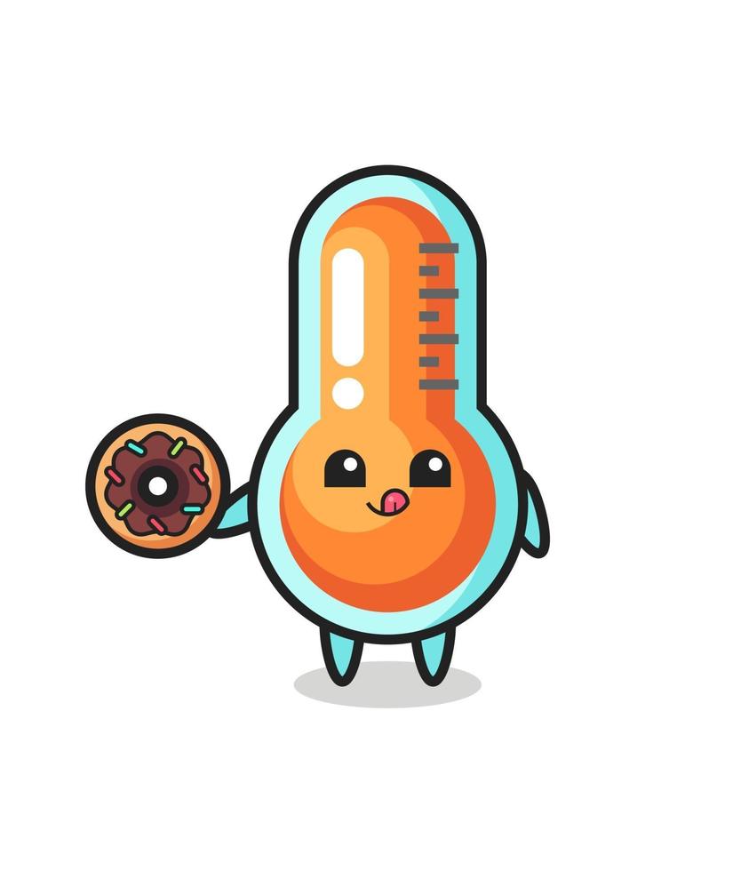 illustration of a thermometer character eating a doughnut vector