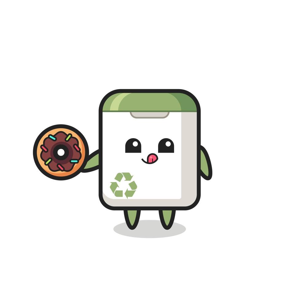 illustration of a trash can character eating a doughnut vector