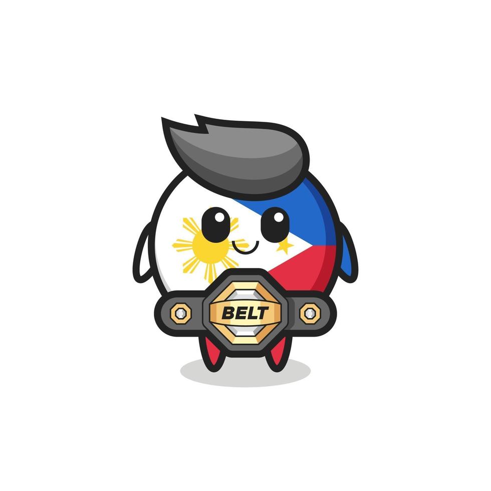 la mascota de la insignia de la bandera de filipinas del luchador de mma con un cinturón vector