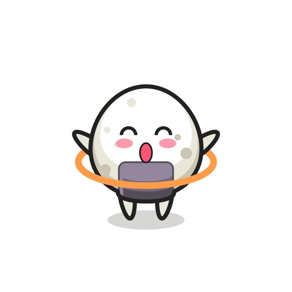 linda caricatura de onigiri está jugando hula hoop vector