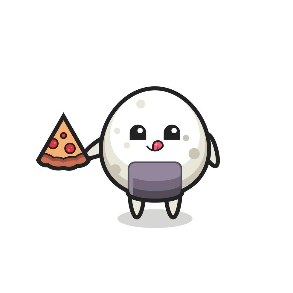 Cute dibujos animados de onigiri comiendo pizza vector