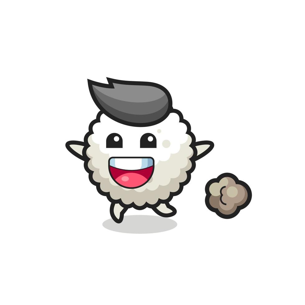 the happy rice ball cartoon with running pose vector