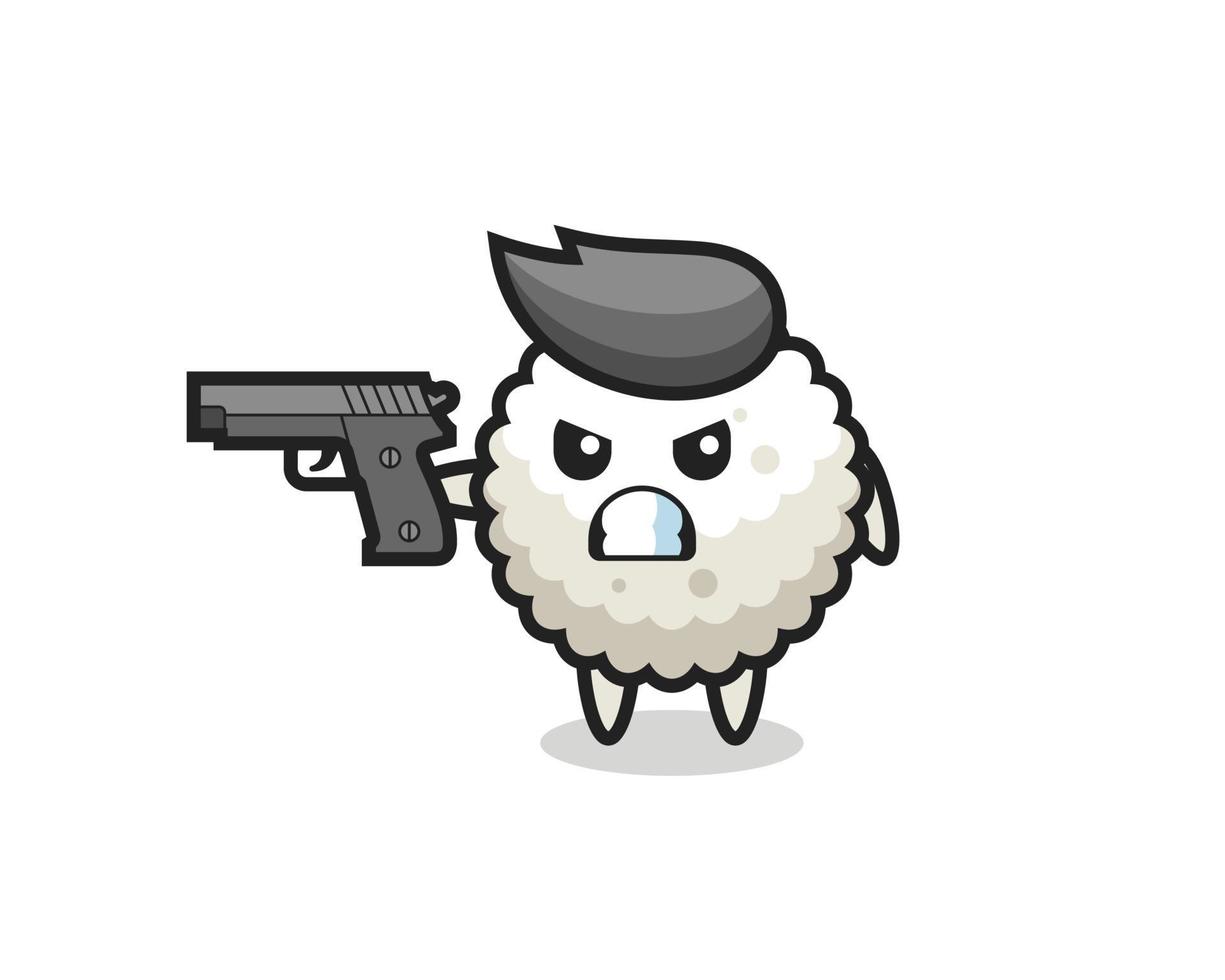 the cute rice ball character shoot with a gun vector