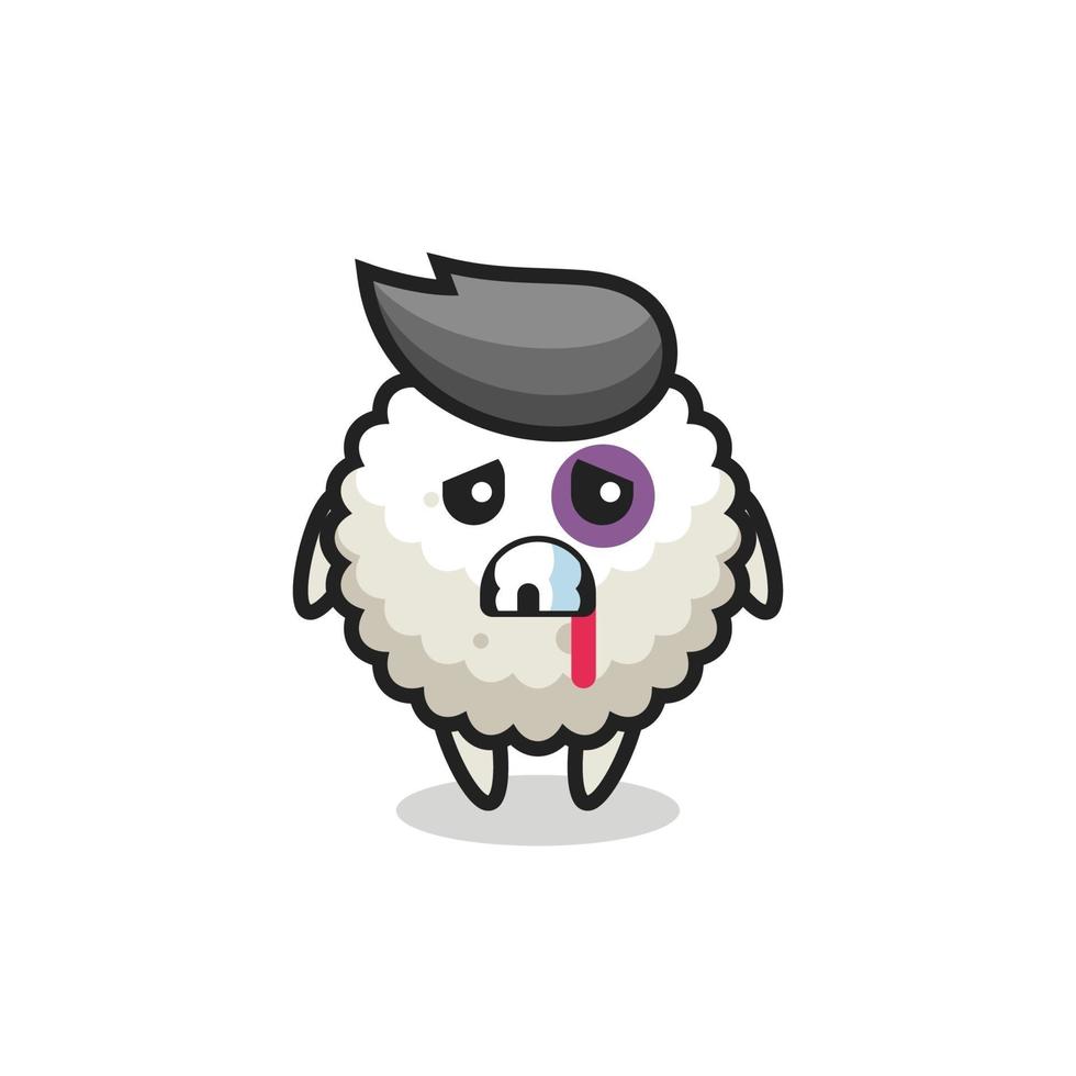 injured rice ball character with a bruised face vector